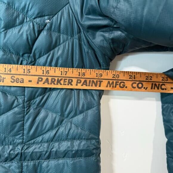 Athleta Women's Down With It Jacket Coat Hooded Puffer Quilted Teal Medium - Picture 5 of 9